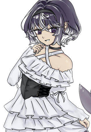 Violet in a white dress